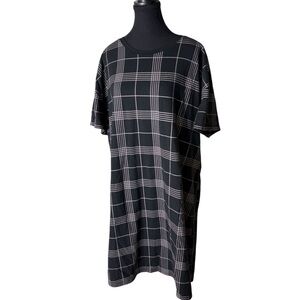 TI VOGLIO Black Plaid Checker Shift Dress Tunic Short Sleeve Plus Size 1X